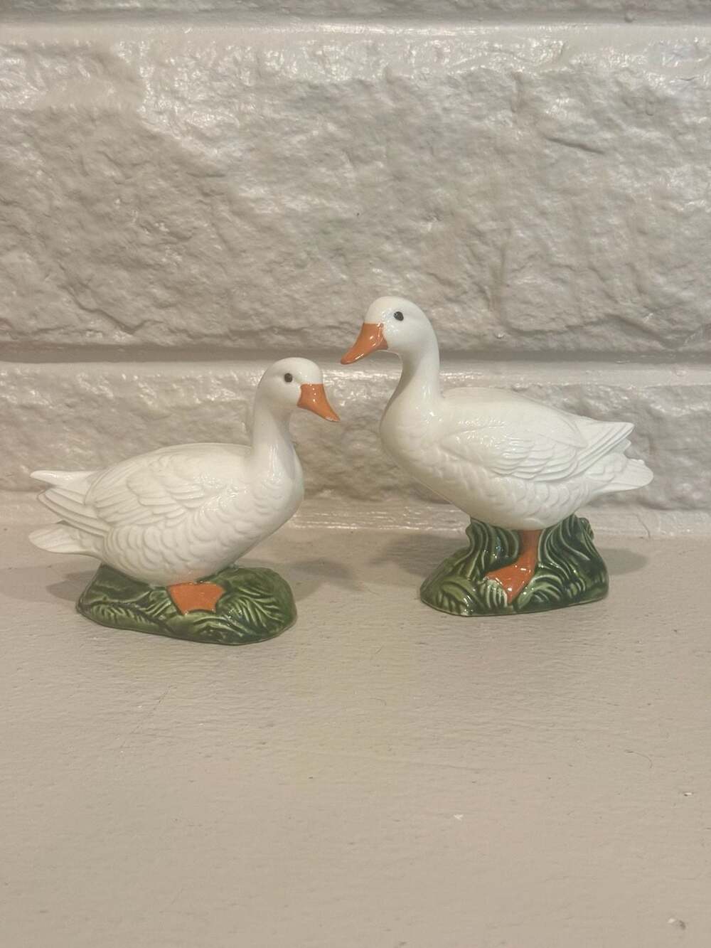 Vintage Ceramic White Duck Goose Figurines Set of 2 Cottagecore